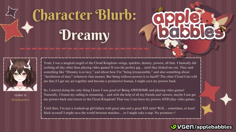 character blurb for the vtuber dreamypaws